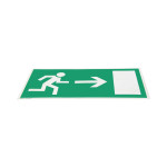 Schrägansicht von Hinweisschild Rettungsweg Pfeil rechts Selbstklebefolie nachleuchtend bedruckt Variante B - Interio
