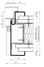 Technische Zeichnung von Stahl-Umfassungszarge Massivwand für Brandschutztüren T90 - Westag