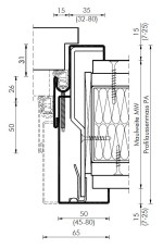 Technische Zeichnung von Zweiteilige Stahl-Umfassungszarge L19 mit Maulweitenverstellung Leichtbauwand für Brandschutztüren T90 - Westag