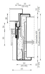 Technische Zeichnung von Zweiteilige Stahl-Umfassungszarge M22 mit Maulweitenverstellung Massivwand für Brandschutztüren T90 - Westag