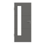 Frontansicht von HÖRMANN Innentür Groove 31 Staubgrau RAL 7037 Lack DesignLine mit Lichtausschnitt LA 24 bandseitig