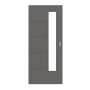 Frontansicht von HÖRMANN Schiebetür Groove 15 Staubgrau RAL 7037 Lack DesignLine mit Lichtausschnitt LA 24 schlossseitig