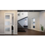 Front-Milieuansicht der in der Wand laufenden Cofi 35 LA-03 Weißlack RAL 9016 Premium Schiebetür