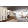 Blick in Wohnmilieu mit Schiebetür Weißlack RAL 9010 Premium LA-10 in der Wand laufend