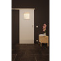 Front-Milieuansicht der vor der Wand laufenden GARANT Feuchtraum-Schiebetür 0160-60 Silver Grey Resopal mit Lichtausschnitt LA-8