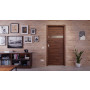 Front-Milieuansicht der in der Wand laufenden HÖRMANN Schiebetür Pure 1 Alpineiche quer Duradecor DesignLine mit Lichtausschnitt quer