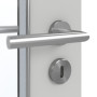 Detailansicht der Oberfläche von GARANT Feuchtraumtür D92-60 Dove Grey Resopal mit Lichtausschnitt LA-5 schlossseitig