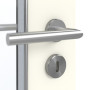 Detailansicht der Oberfläche von GARANT Feuchtraumtür W980ST15 Platinweiß GHK08 mit Lichtausschnitt LA-5 schlossseitig