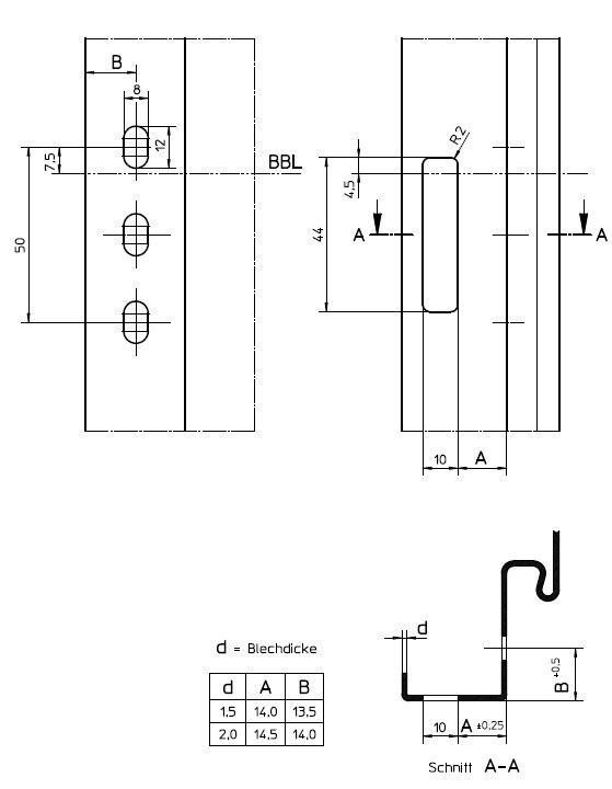 Technische Zeichnung des Inclino-Bandsystems