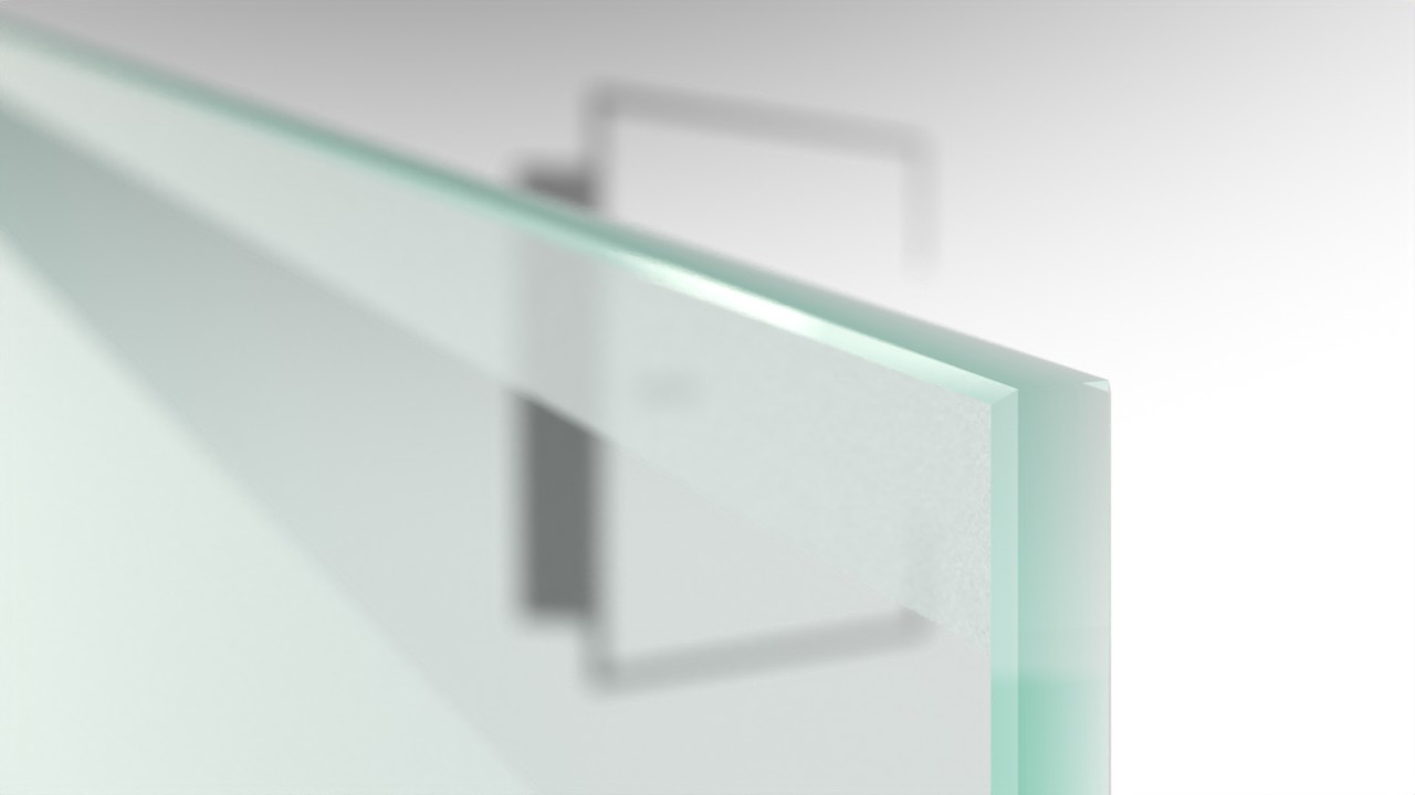 Weißglas mit klarem Streifen auf SoftWeiß-mattierter Fläche